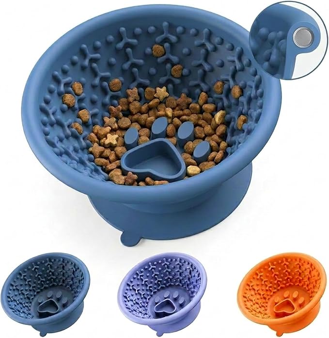 Dog Slow Feeder Lick Bowl to Prevent Fast Eating, Steel Reinforced Rim, Non-Slip Suction Base, BPA-Free Silicone, Dishwasher & Freezer Safe, Helps Extend Mealtime & Keep Dogs Calm(Blue)