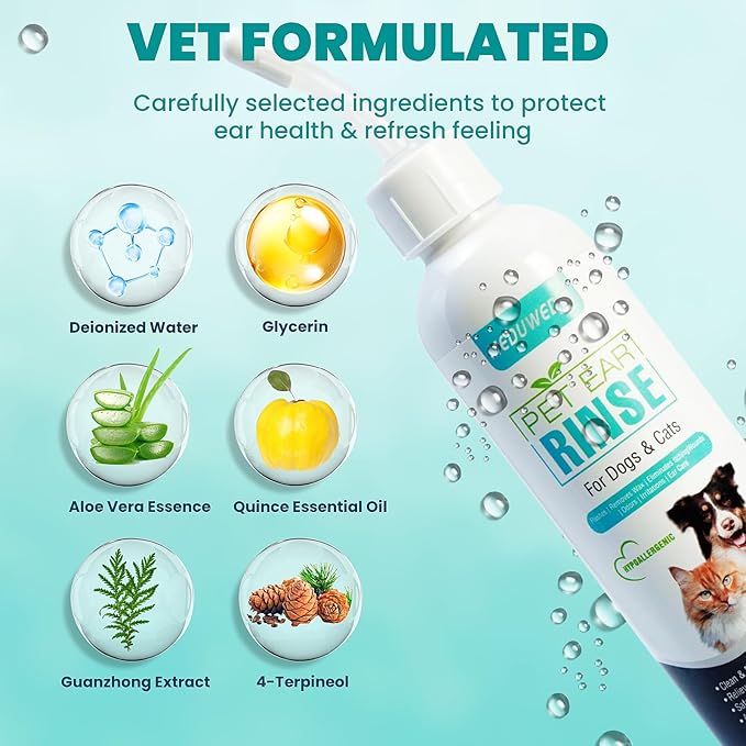 MEDUWEDU Dog Ear Cleaner, Dog Ear Care Liquid, Dog and Cat Ear Cleaner to Eliminates Ear Odour, Dirt and Debris Pet Ear Cleaner Solution,Remove Wax, Dirt & Stop Smelly, Itchy, Non-Irritating, 4 Fl oz