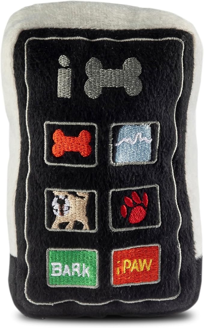Dog Diggin Designs iBone Plush Dog Toy Bone | Luxury-Inspired Parody Tech-Style Bone with Squeaker, Soft Plush Chew & Play Dog Toy – Modern Fashion Accessories