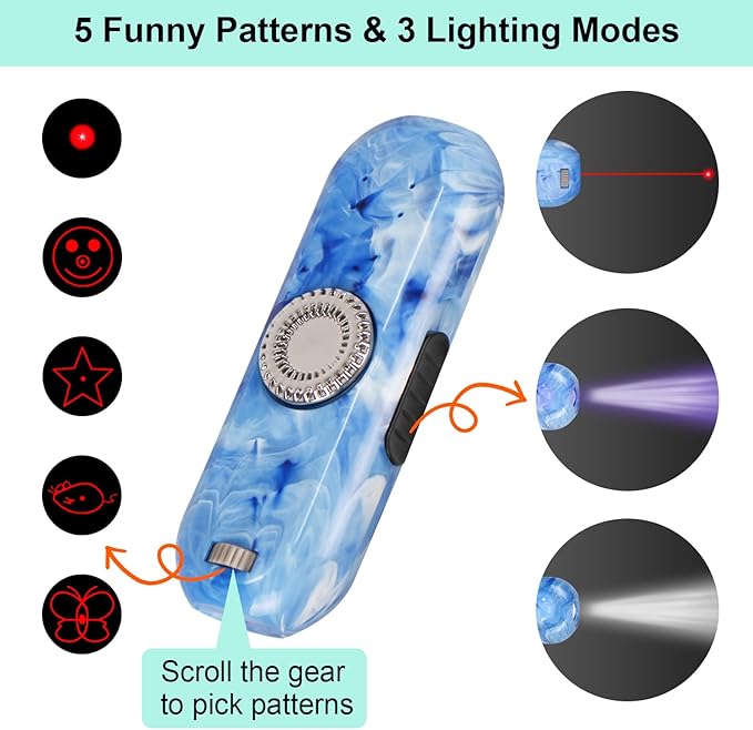 TBTeek Cat Toy, Finger Rotatable, 3 Modes, 5 Fun Patterns, Rechargeable, Portable Dog Cat Toy for Indoor Cats Chasing and Exercise