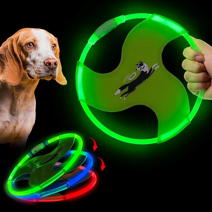 Dog Flying Disc Flyer Dog Toys, Glow in The Dark Nylon Dog Toy with 3 Light Models, Floating Dog Ring Toys for Physical Exercise, Pet Training Throwing Playing