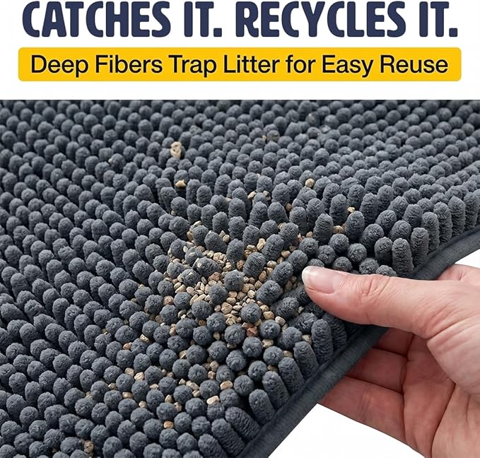 Muddy Mat® | Cat Litter Mat 24"x36", Litter Trapping Mat, Super Absorbent Scatter Control, Soft on Paws, Slip Resistant Washable Kitty Litter Mat, Traps Litter, Protects Floors, Charcoal