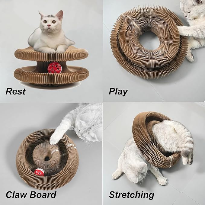 Kitty Curls Cat Toy,Cardboard Cat Scratcher,Magic Organ Cat Toy,Foldable Recyclable Cat Accordion Toy for Indoor Cat Playing,Interactive Scratch Pad with Toy Ball(1pc)