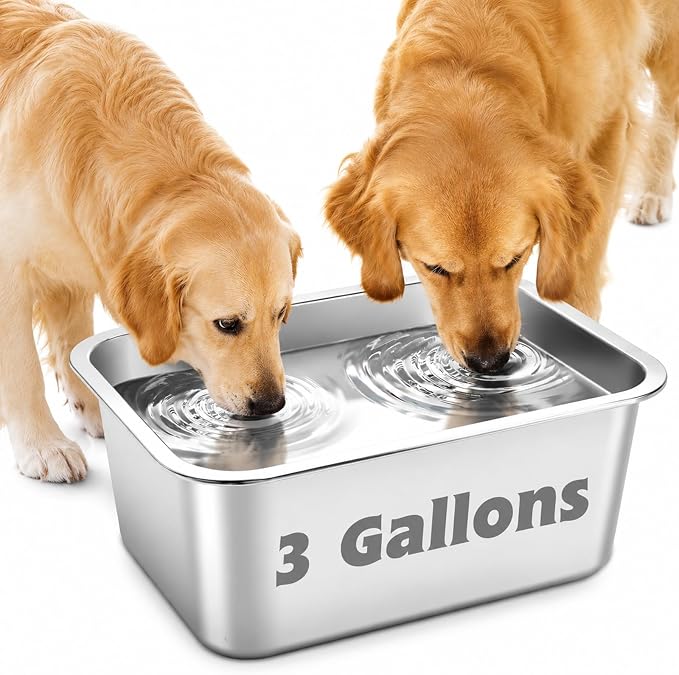 YUEPET 3 Gallons Stainless Steel Dog Water Bowls, Extra Large Metal Dog Food and Water Bowl Large Capacity Pet Water Bowl for Indoor and Outdoor Extra Large Dogs