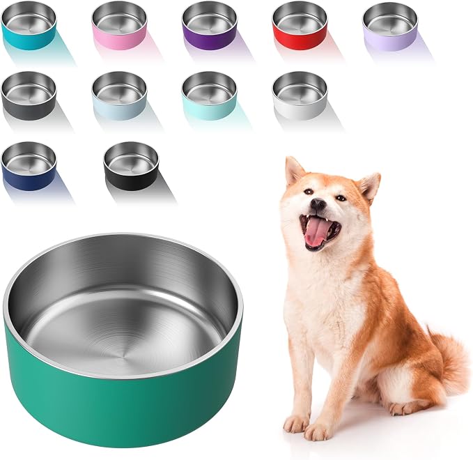 WENBOKMIN Dog Bowl, Stainless Steel Dog Food and Water Bowl with Non Slip Quiet Bottom, Easy to Clean, Dishwasher Safe, 40oz, Deep Green