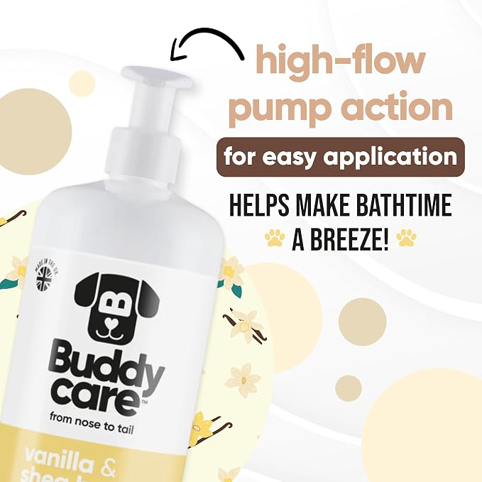 Buddycare Vanilla & Shea Butter Dog Shampoo - (33.8oz) Itch Relief & Dog Shampoo Sensitive Skin Care, Dog Shampoo and Conditioner, Premium Dog Grooming Supplies for All Breeds