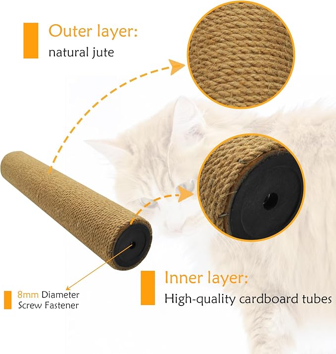 2 Pcs Cat Scratching Post Replacement for Indoor 15.7 x 3.1 Inches Cats Tree Replacement Parts Natural Sisal Cat Scratch Posts Refill Pole Part with M8 Screws Spare Cat Furniture Accessories