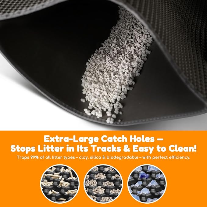 Cat Litter Mat 47"x27",Double Layer EVA Litterbox Mat Dark Gray | Extra Large Honeycomb, Waterproof & non-slip, Odor-free, easy clean, washable durable floor protector,scatter control
