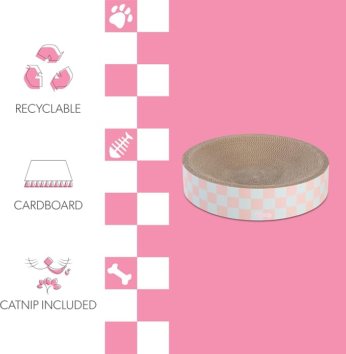 CSR1010E Nelson 20.13" Modern Cardboard Round Bowl Cat Scratcher with Catnip, Strawberry Milkshake