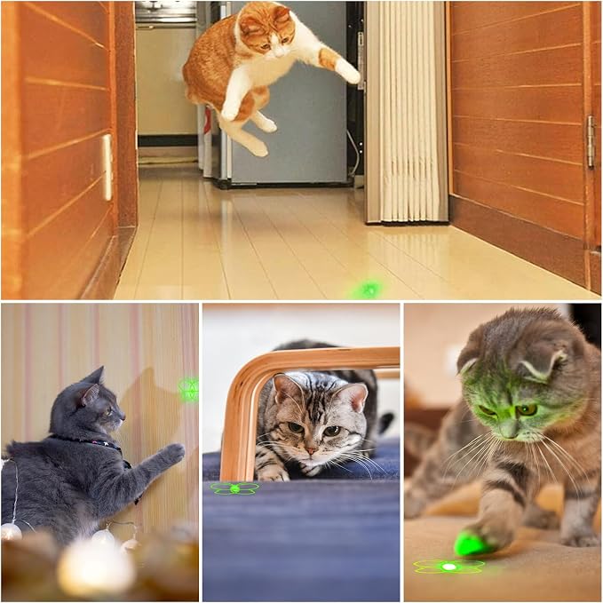 Waputne Cat Toy for Indoor Cats, USB Rechargeable Kitten Toys with 5 Adjustable Green Patterns, Interactive Chase Toys for Indoor Cats & Dogs, Training & Exercise Fun