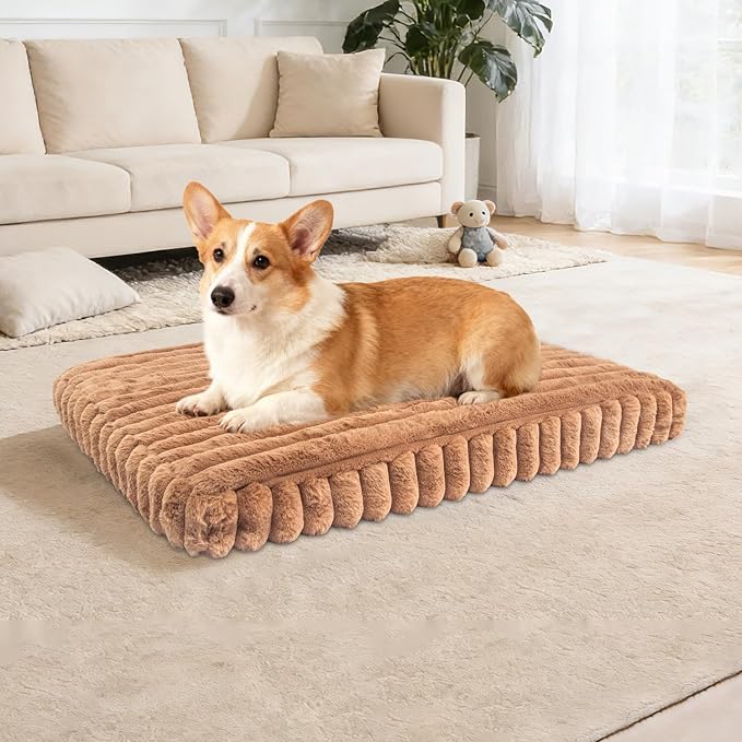 Dog Crate Bed 28.7"x20.8" | Flat Dog Crate Bed Waterproof for Large Meduim Dogs Pet Beds with Plush Removable Washable Cover Anti Slip Bottom for Indoor