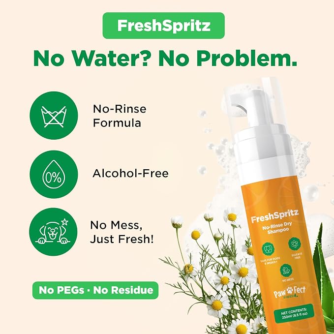 Pawefect, FreshSpritz Waterless Foaming Pet Shampoo for Dogs, Cats & Pets | A Canadian Company, No-Rinse Wash for other small Pets, Odor & Dander Control, Plant-Based Scent, Fast Drying, 8.5 fl oz