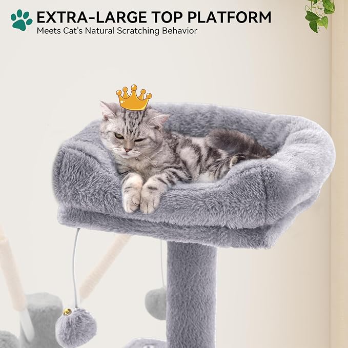 YITAHOME 44 inch Multi-Level Cat Tree for Indoor Cat | Cat Furniture with Scratch Posts, Window Padded Plush Perch, Comfortable Hammock, and Interactive Pompoms