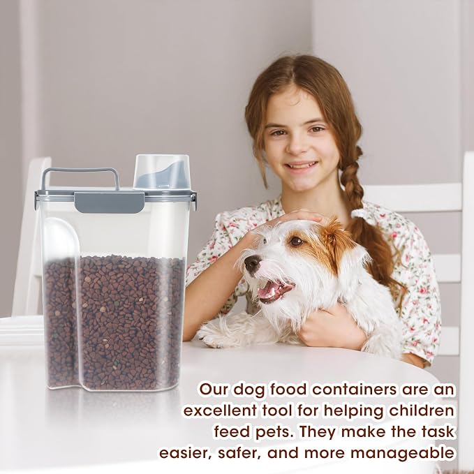 TBMax Dog Food Storage Containers 2 Pack 8 to 10 Lbs, Airtight Pet Food Container Dispenser with Large Spout & Portable Handle, Travel Dog Treat Cat Food Storage Bin Bird Seed Container -Dark Grey