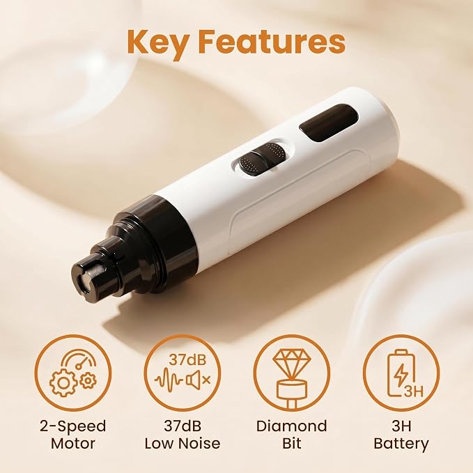 silent paws Dog Nail Grinder – Quiet Trimmer for Dogs Cats | Electric Dog Nail Grinder Quiet , Rechargeable 2-Speed Pet Claw Trimmer for Small Dogs&Cats, Pet Pro Grooming Tool