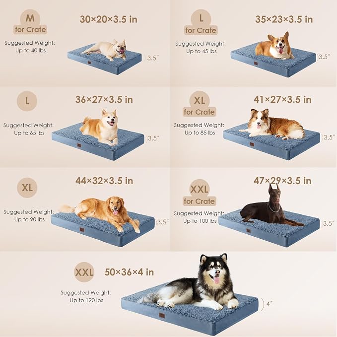 EHEYCIGA Orthopedic Dog Bed Extra Large with Removable Washable Cover, 47IN | Egg Crate Foam Support, Durable Oxford fabric, Non-Slip Bottom, Machine Washable, Soft Waterproof Plush Pet Bed Mat For Crate