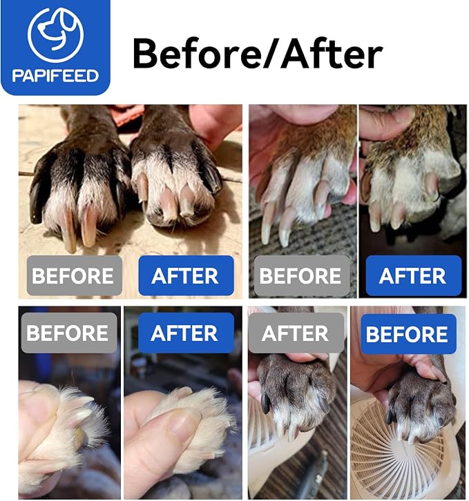 PAPIFFEED Dog Nail Grinder with LCD Display – Quiet Electric Nail Trimmer with Dual LED Light, Safe for Black & Thick Nails, Rechargeable for Small Medium Large Dogs & Cats (White)