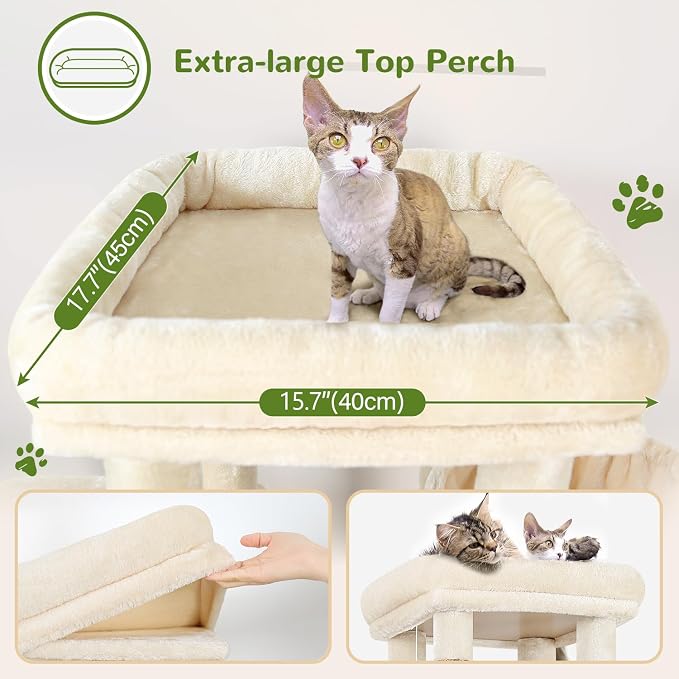 Globlazer Heavy Duty Cat Trees for Big Cats Maine Coon, F61, Beige | Cat Tower for Indoor Large Adult Cats with Scratching Post, Extra Large Top Perch, Cat Condos, 61inch