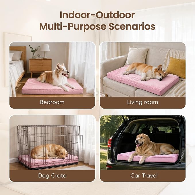 NUPIDA Waterproof Large Dog Bed for Crate with Washable Cover, 35x22, Pink | TPU Waterproof Layer, Easy Clean Cover, Soft Plush Surface, Durable Oxford fabric, Non-Slip Bottom, For Large Breeds ≤50lbs