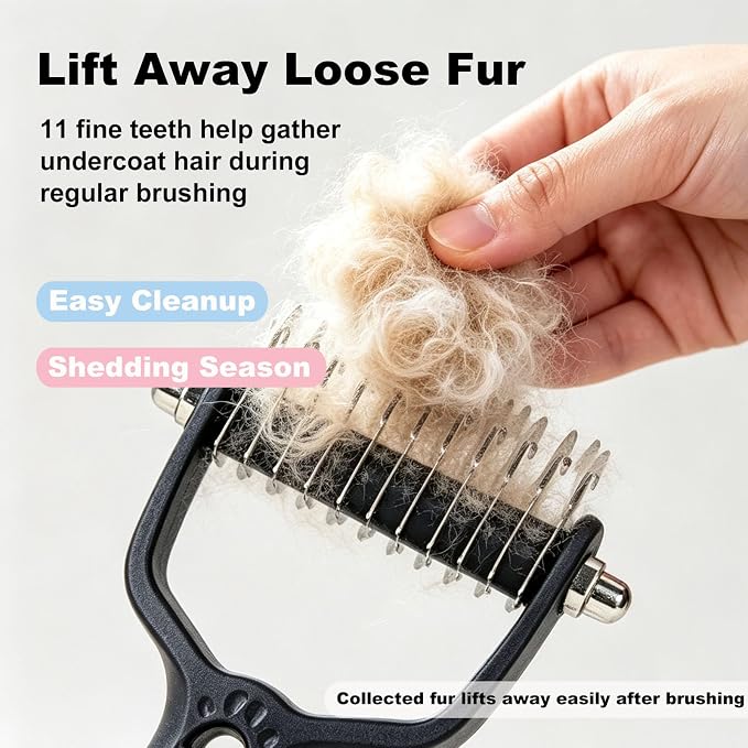 2 Pack Dog & Cat Brush for Shedding, 2-in-1 Undercoat Rake & Dematting Comb | Blue and pink double-sided grooming brushes for tangles, mats and loose undercoat on long, thick or double coats