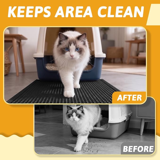 Pieviev Litter Mat, Double-Layer Waterproof Trapping Mat, 24" x 15" Black | Honeycomb Design Catches Scattered Particles to Stop Tracking, Urineproof Base Protects Floors, Easy to Clean