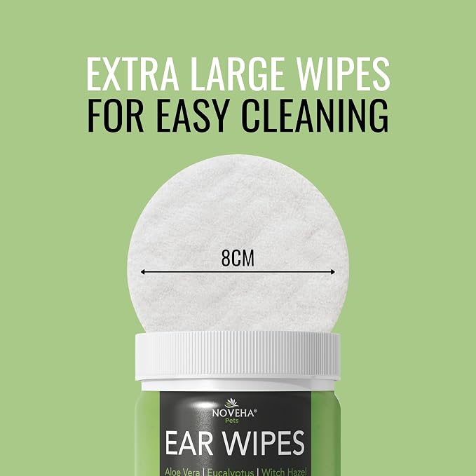 NOVEHA 300PCs Dog Ear Cleaner Wipes, Daily Ear Cleaner for Dogs & Cats - Stop Ear Itching with Aloe, Eucalyptus & Witch Hazel Ear Wipes for Dogs - for Odor Control, Dirt and Wax Removal, Unscented