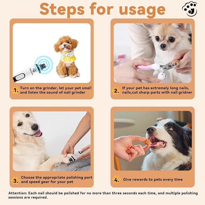 silent paws Quiet Pet Nail Grinder with LCD& Light | Quiet Dog Nail Grinder Suits Sensitive Pets. 3 Speeds Nail Trimmers for Small to Large Dogs ,Cats and Other Animals.