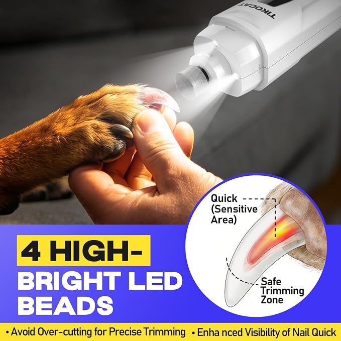 Whisper-Quiet Dog Nail Grinder, 50% More Powerful 6-Speed Pet Nail Trimmer with LED Display & 4 LED Lights, 3 Grinding Bits, No Over-Cutting, Stress-Free Grooming for Dogs, Cats & All Sensitive Pets