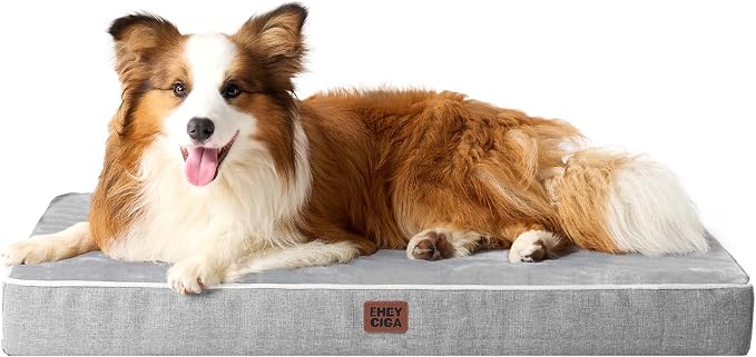 EHEYCIGA Large Memory Foam Dog Bed Mat Washable, 36x27Inch, Grey | High Density Egg Crate Foam, Waterproof Liner, Removable Easy Clean Cover, Fits Floor, Camping, Sofa and Car