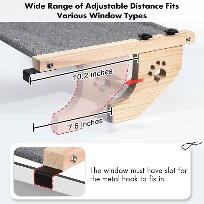 AMOSIJOY Cat Windowsill Perch with Wood & Metal Frame for Large Cat, 27.5in | Solid Wood Frame, Easy to Adjust, Washable Berber Fleece Cover, No Suction Cups Cat Window Seat for Windowsill, Bedside