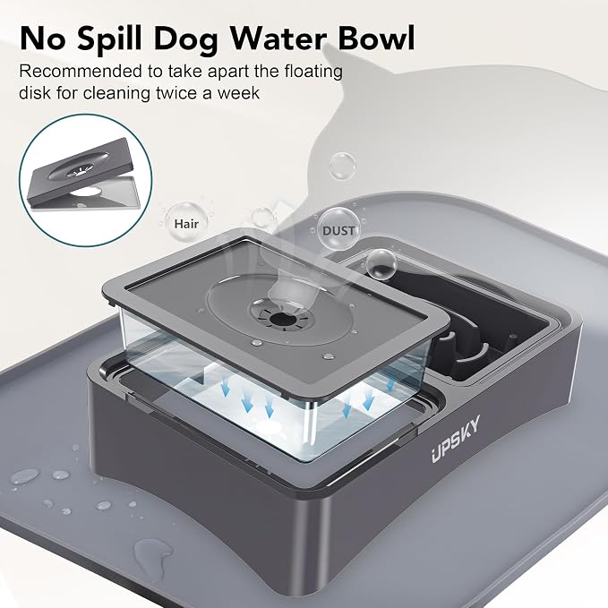 UPSKY 3-in-1 Elevated Dog Bowls Set with 4 Height Adjustable Stand and Mat | 304 Stainless Steel Bowl, No Spill Water Bowl, Slow Food Bowl, Anti-Slip, Dishwasher Safe, Suitable for Small Medium Dogs