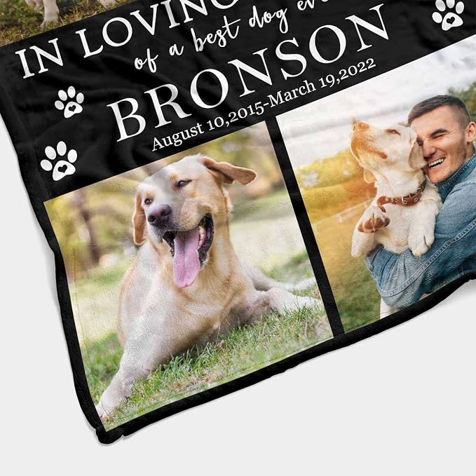 InterestPrint Personalized Dog Pet Memory Blankets with Beloved Photo in Loving Memory of A Best Dog Ever Blanket Custom Loss of Loved one Memorial Blanket Gift for Dogs Cats Pets Lovers 30X40 Inch