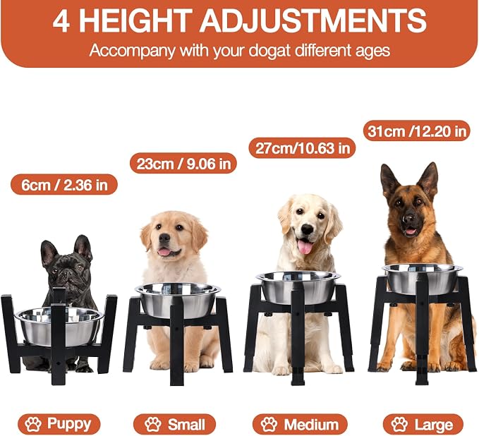 Marchul Elevated Dog Bowl with Stand, 2.5L Food Bowl and 3.3L Splash-Proof Floating Water Bowls with Large Capacity Stainless Steel, Adjustable Height & Width, Anti-Slip Stand for Medium Large Dogs