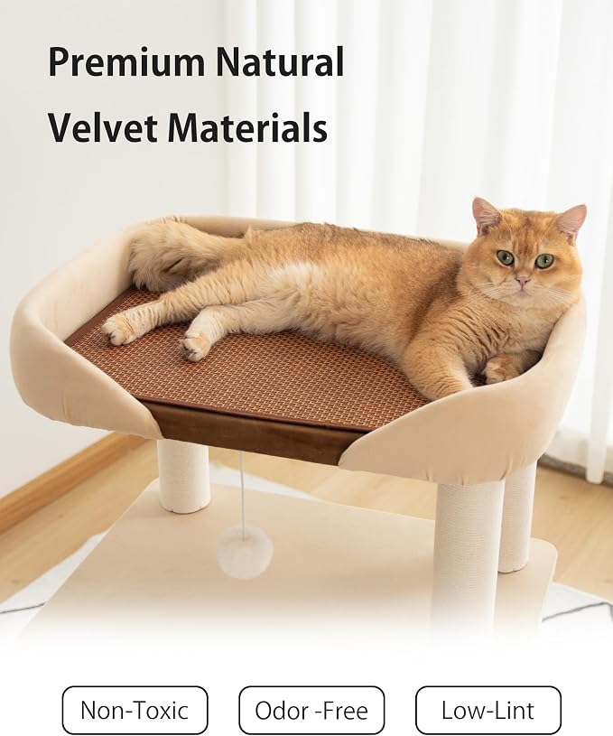 Cat Tree for Large Cats Modern Senior Friendly Wide Shelves 37.4'' | Wide shelves, cotton scratching posts, super sturdy base, cozy perch, interactive toys, luxury fabric