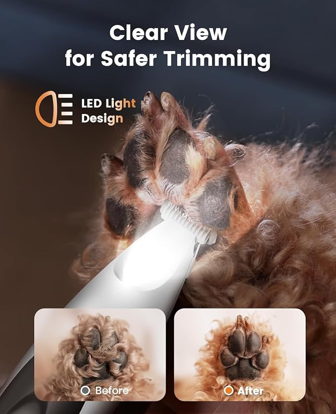 oneisall 2 in 1 Dog Nail Grinder & Paw Trimmer Kit, 2 LED Lights | 35 dB Low Noise, 6500/7500RPM, 2 Speeds, Cordless & Rechargeable, Long Battery Life, Safe for Paw, Face, Ears, Body