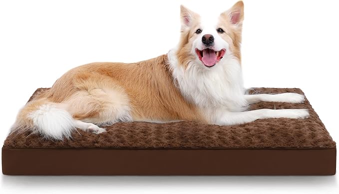 KSIIA Washable Dog Bed for Crate Waterproof for Medium Dogs,35x22 in,Brown | 3in egg crate foam,orthopedic support,Soft rose velvet,3ply waterproof fabric,removable cover,anti-slip base,washable