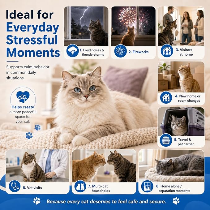 Cat Calming Diffuser Kit, Cat Pheromone Diffuser with 2 Liquid Refills, Plug In Calming Diffuser for Indoor Cats, Helps Create a Comfortable Home Environment for Multi Cat Households, 60 Day Supply