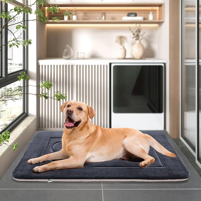 Large Dog Bed Soft Dog Crate Pad Mat, 42 in Non-Slip Bottom Washable Dog Sleeping Mattress Pet Beds Cat Bed Kennel Pad, Dark Blue Gray