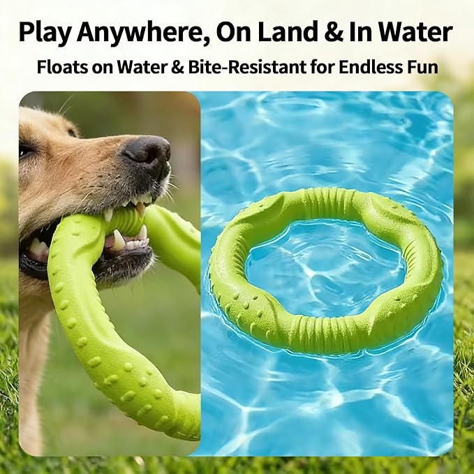 LaRoo Dog Chew Toy Ring 8.6 Inch,Floating Fetch Flying DiscInteractive Tug of War Toy for Dogs,Waterproof Lightweight Outdoor Dog Play Toy for Medium Dogs(Green)