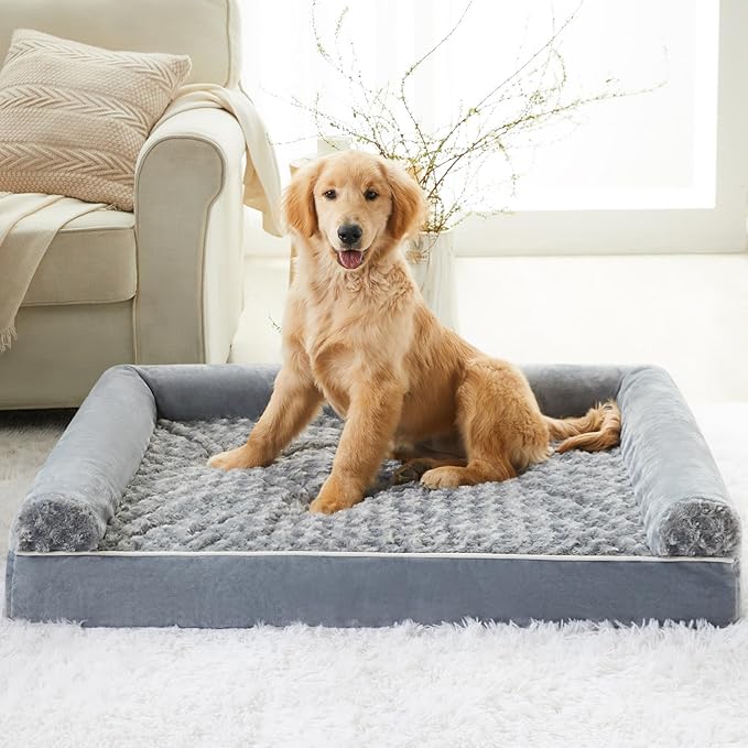 BFPETHOME Orthopedic Washable Large Dog Bed for Senior Dog Comfy Sleep | Waterproof Big Soft Pet Couch Bed for Dogs Relax with Removable Cover Supportive Egg Crate Foam Grey 36x27 Inch