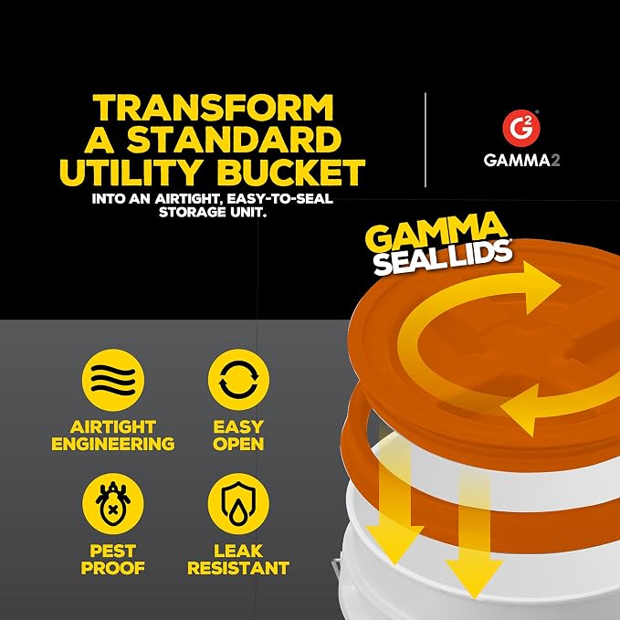 Gamma2 Gamma Seal Lid for Utility Buckets - Fits 3.5, 5, 6 & 7 gallon buckets, Orange, Made in USA (Pack of 12)