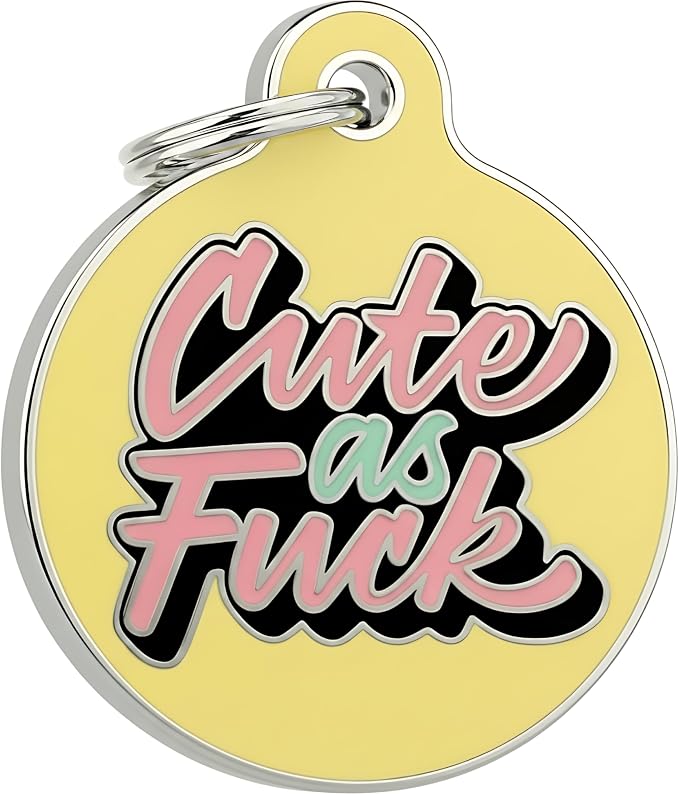 Bad Tags Personalized Dog and Cat ID Tags in 25+ Designs and 2 Sizes - 5 Lines of Custom Engraved Text - Funny Cute Personalized Pet Tags (Cute As F*ck, Large (1.25 inch))