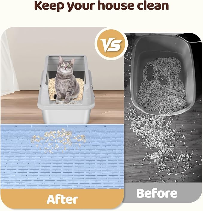 Silicone Cat Litter Mat for Litter Box 50”x35” Large Cat Mat, Blue | Waterproof, Non-Slip, Leak-Proof Rug Mat with Lip, Easy to Clean, Extra Large Litter Catcher Mat for Floor