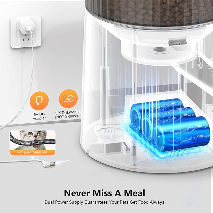 PETULTRA Automatic Cat Feeder: 4L Timed Cats Food Dispenser Programmable 1-6 Meal for Cat and Small Medium Dog- Auto Pet Feeder Dual Power Supply with Desiccant Bag& | Easy to Clean White