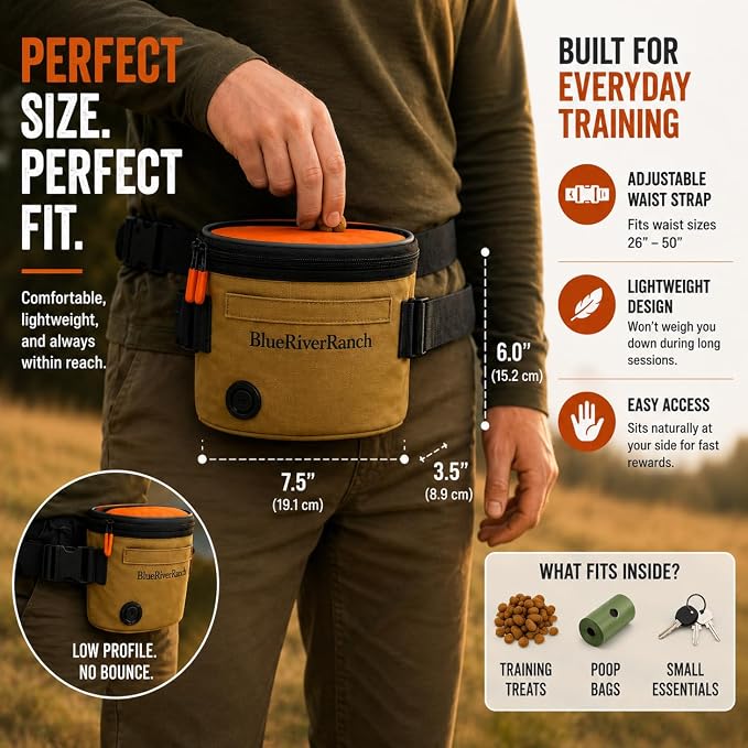 Dog Treat Pouch, Auto-Close One-Hand Access Training Treat Bag with Adjustable Waist Belt, Hands-Free Reward Pouch for Dog Training, Walking, Hiking & Obedience