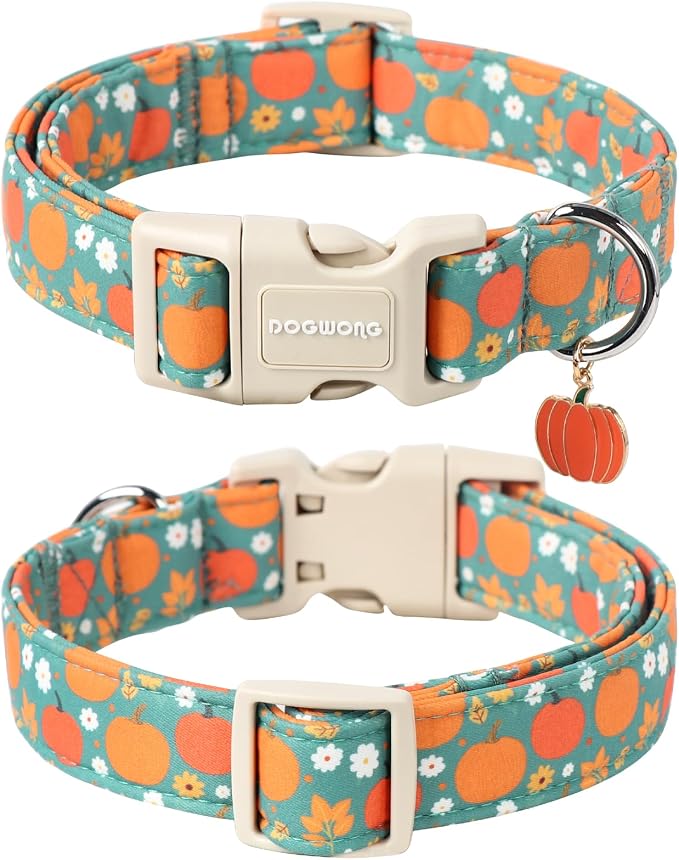 DOGWONG Fall Pumpkin Dog Collar- Cute Fall Holiday Dog Collars Adjustable Halloween Dog Collar for Small Medium Large Dogs S