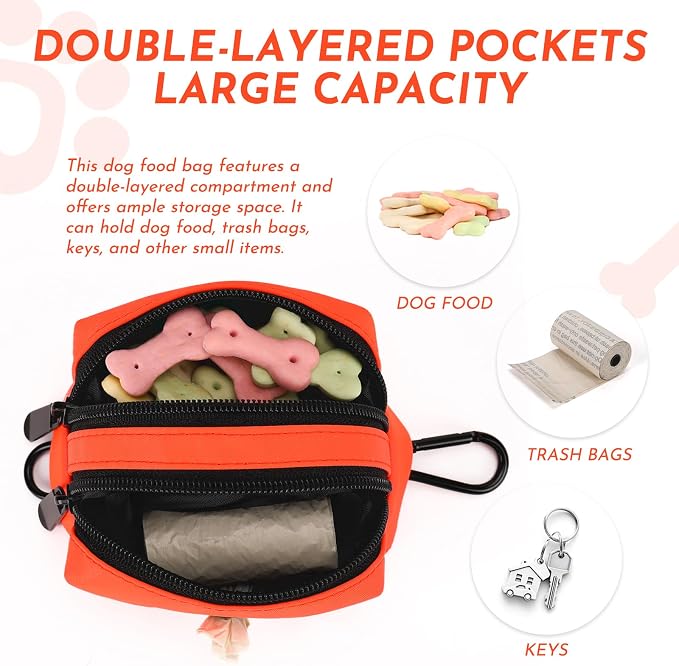 Dog Training Treat Pouch, Treat Bag Fanny Pack with Double-Zip Pocket and Four-Button Closure Waterproof Durable Dog Treat Pouch with 1 Roll of Dog Waste Bags