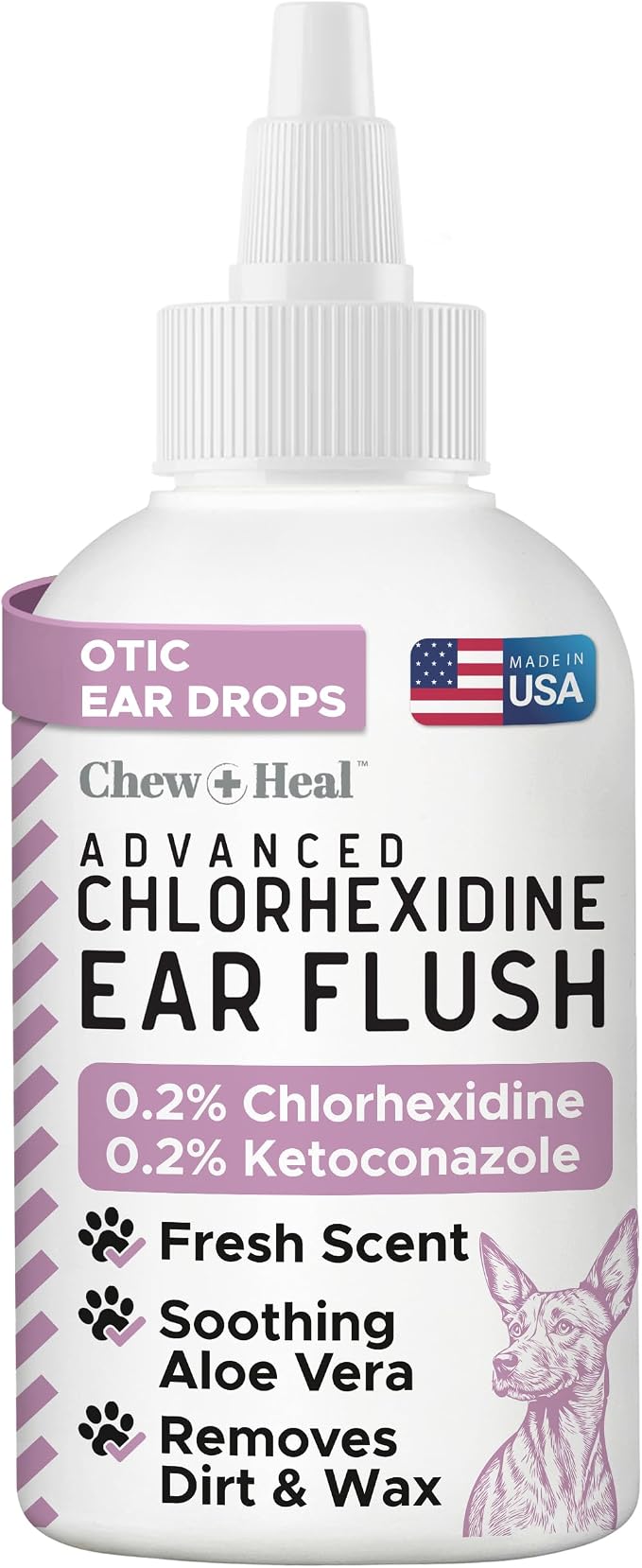 Dog Ear Cleaner - Dog Ear Infection Treatment for Dirt and Wax, 12 oz | Advanced Dog Ear Flush with Chlorohexidine and Ketoconazole - Made in the USA