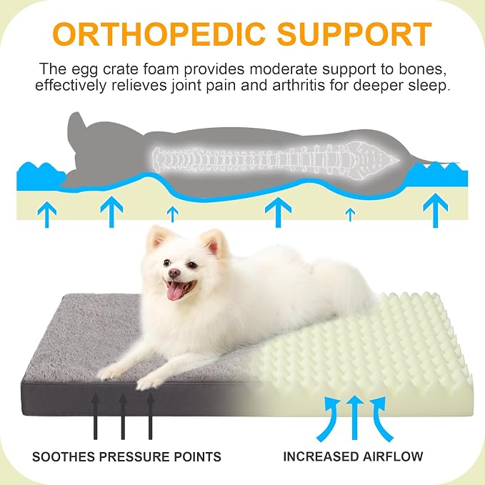 KSIIA Orthopedic Dog Bed for Medium Dogs with Waterproof, Dark Grey, 29x18 | Deluxe Soft Plush Dog Crate Bed, Washable Pet Mat with Removable Cover & Egg Crate Foam for Medium Dogs Sleeping & Relaxing