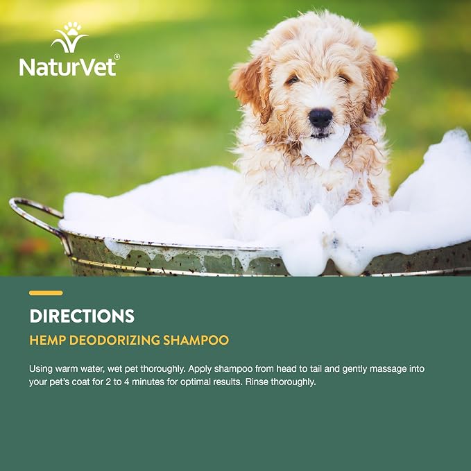 NaturVet Hemp Deodorizing Shampoo for Dogs - Plus Oatmeal & Honey – 16 oz | Gently Cleanses & Deodorizes Skin & Coat, Enhanced with Hemp Seed Oil, Coconut Oil & Aloe Vera Extract